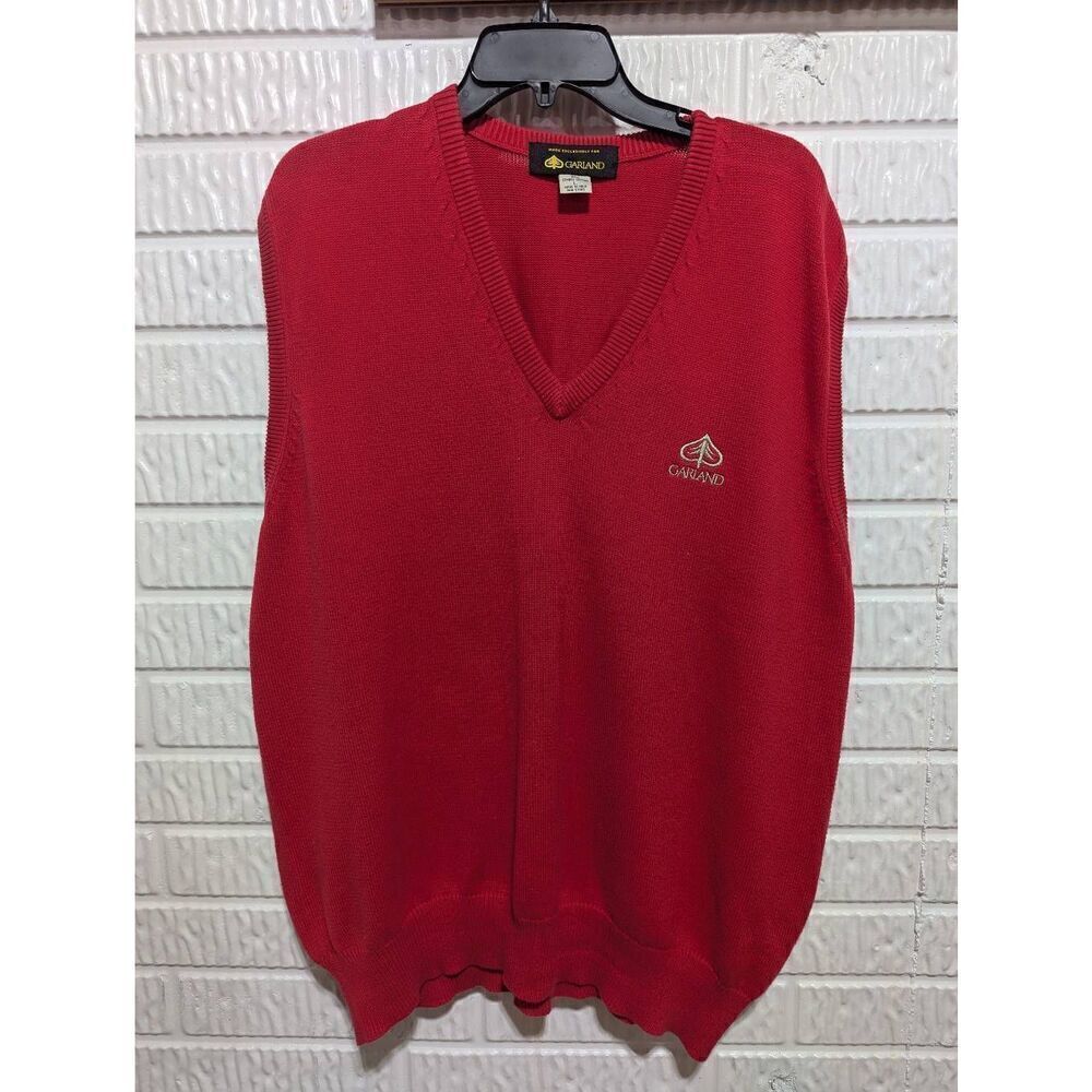 Garland Men's Red Cotton Sleeveless V-Neck Sweater Knit Vest Size L